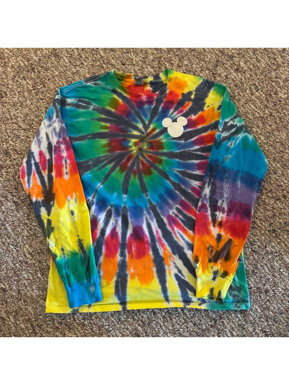 Disney Mickey Mouse Long Sleeve Rainbow Tie-Dye Graphic T-Shirt Size Medium